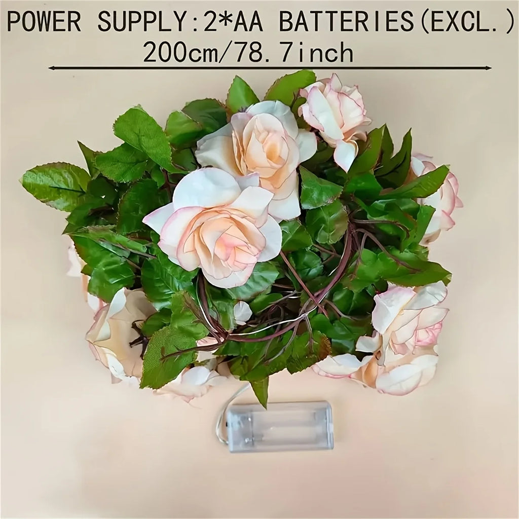 LED Rose Garland String Lights Battery Powered Fabric Flower String Light Suitable for Home Decoration Seasonal Parties