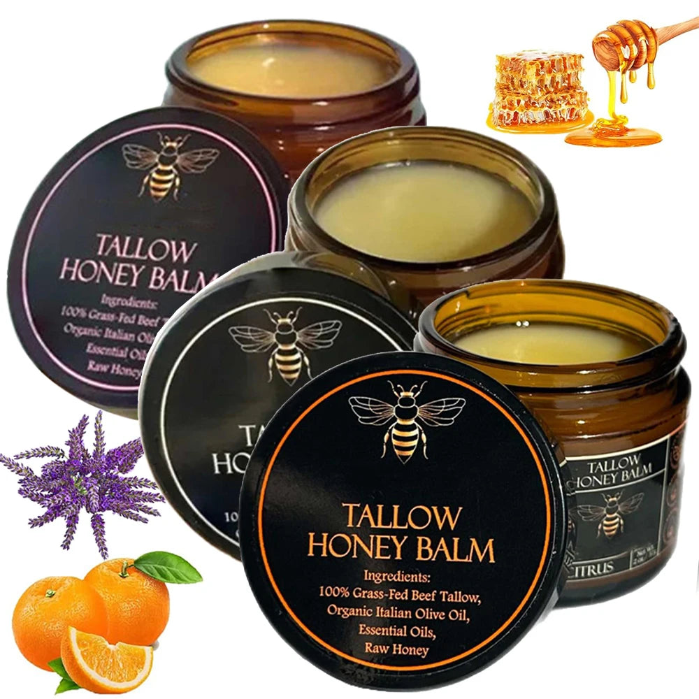 Organic Grass Fed Beef Tallow Balm With Raw Honey Moisturizing Cream For Soft Smooth Skin Handmade All-Natural Moisturizer Skin