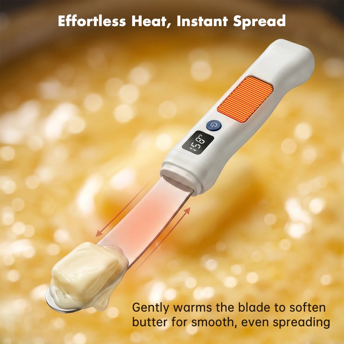 USB Rechargeable Heated Butter Knife – Electric Spreader for Cold Butter, Cheese & Chocolate, LED Display, CE Certified