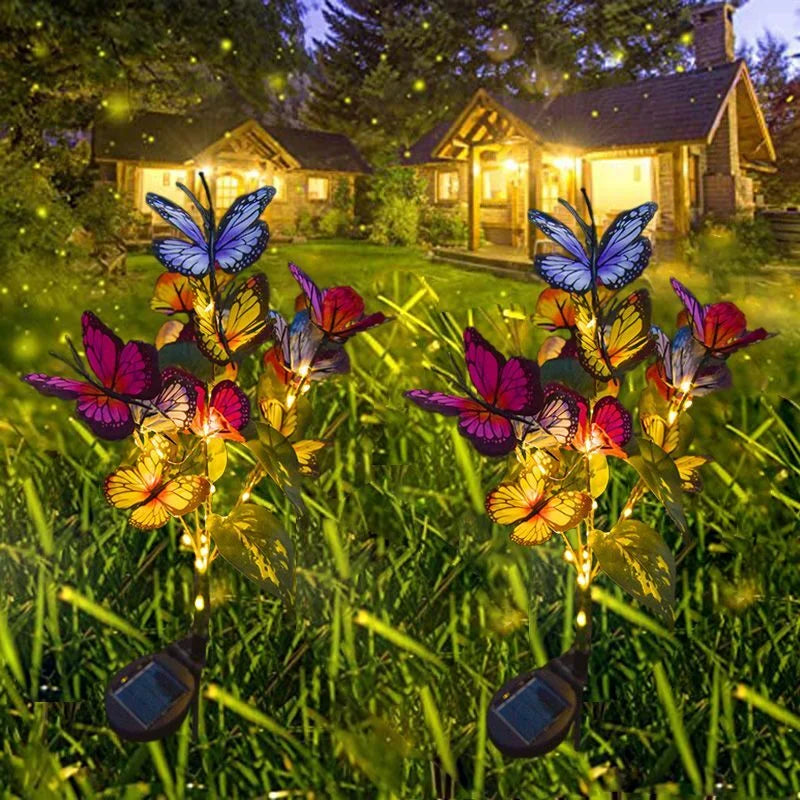 Festival Solar Outdoor Lights Butterfly Flower Garden Fairy Lights Wedding Birthday Decorations Lawn Lamp Yard Path Ornament