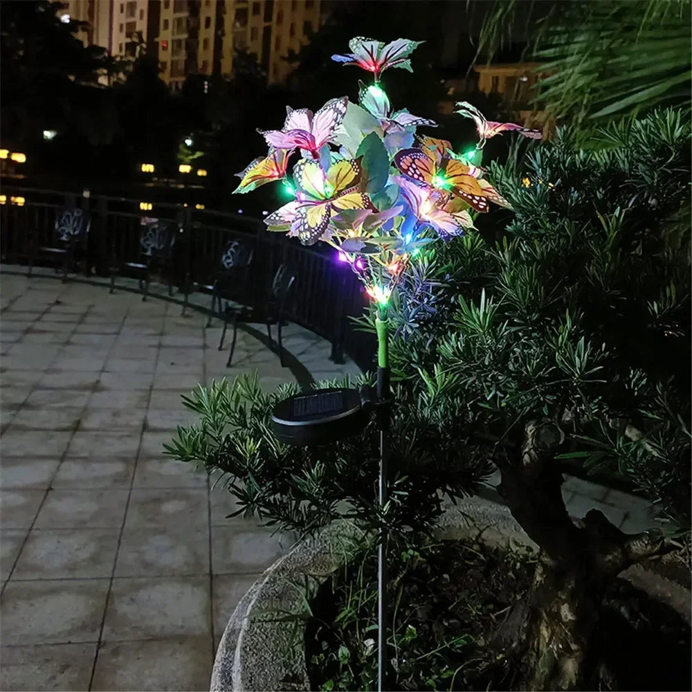 Festival Solar Outdoor Lights Butterfly Flower Garden Fairy Lights Wedding Birthday Decorations Lawn Lamp Yard Path Ornament