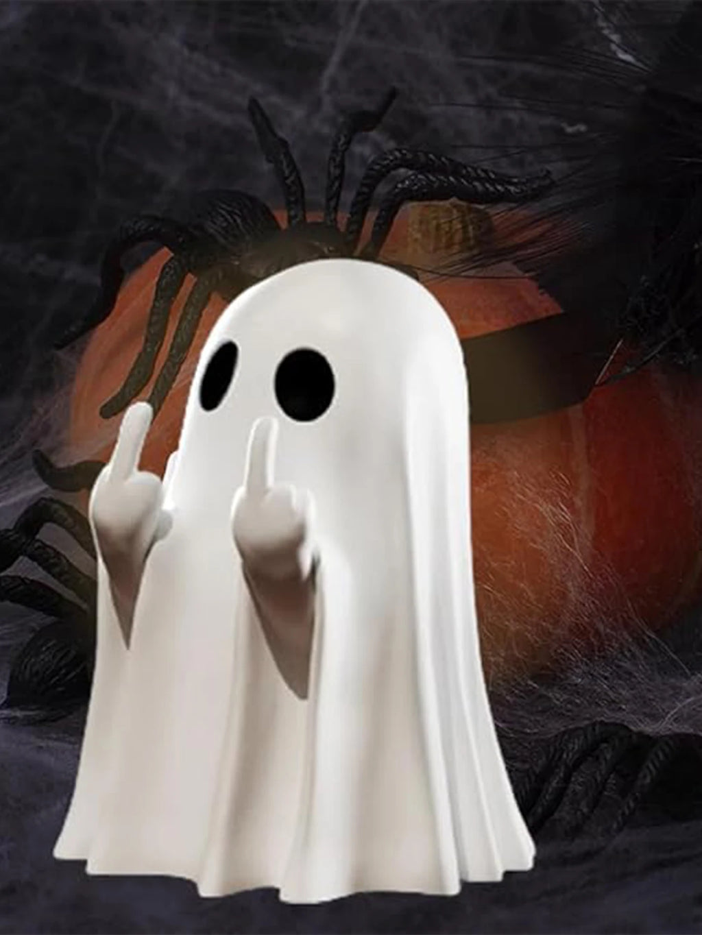 Middle Finger Ghost Halloween Statue - 7.5cm Resin Novelty Desk Decoration, White or Black