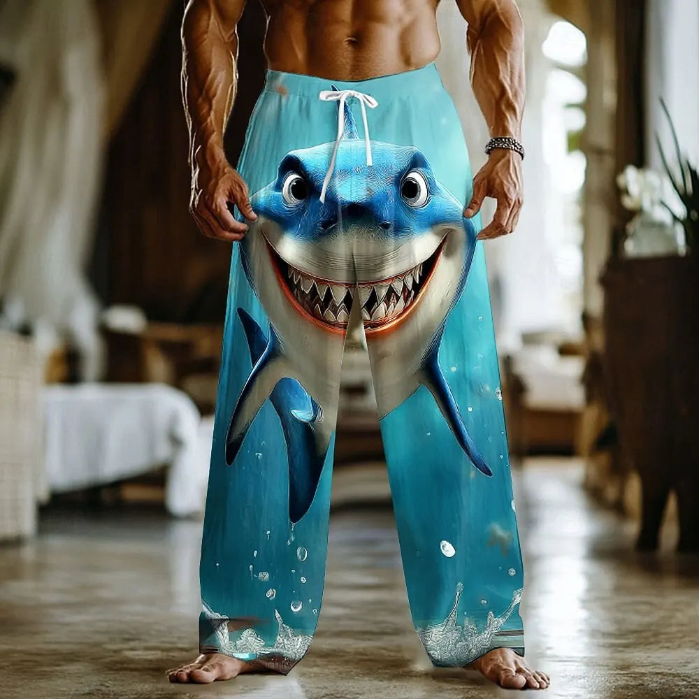 Men's 3D Animal Shark Sea Trousers Baggy Pants Casual Pants Mid Waist Funny Style Elastic Drawstring Waist Pants Fall Spring