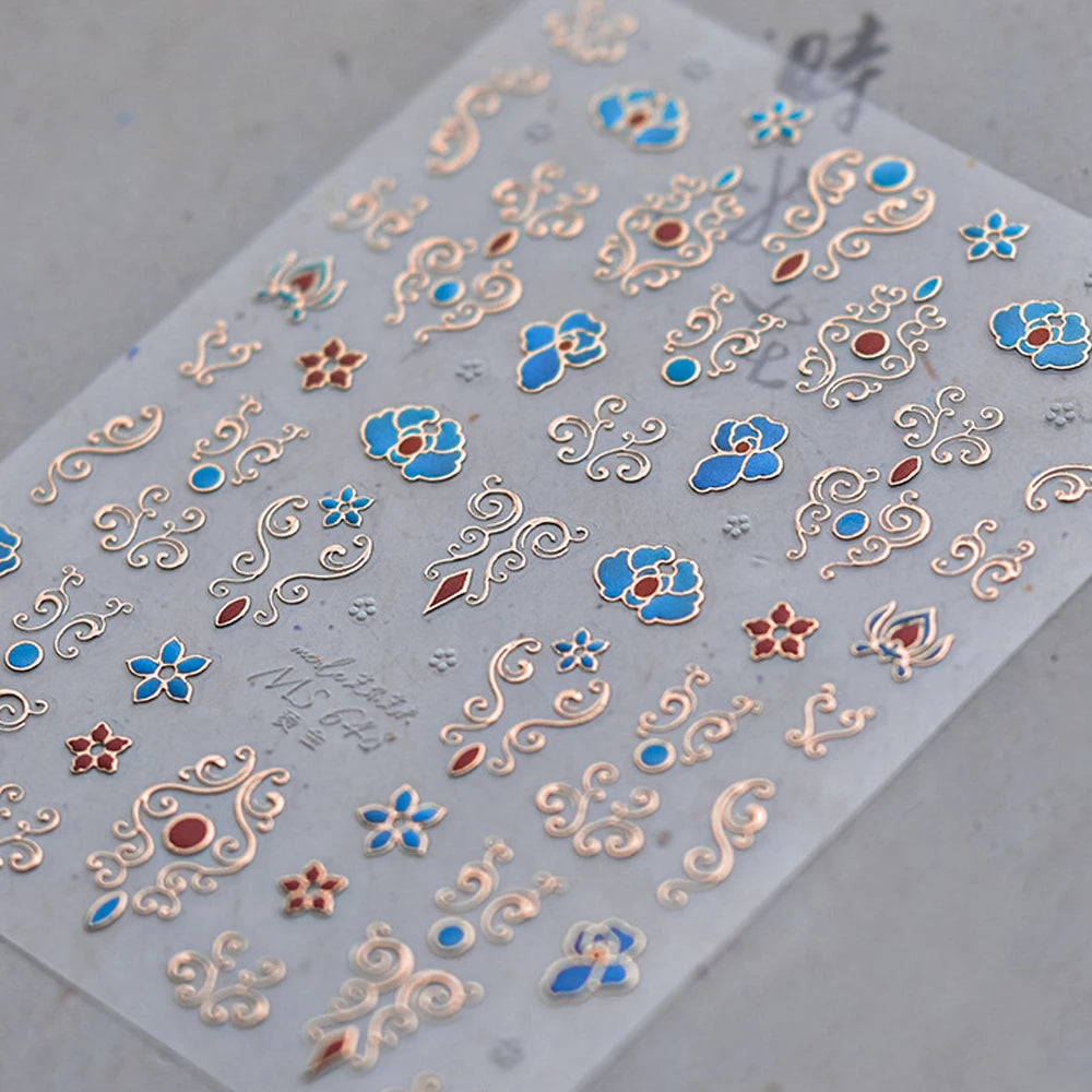 5D Luxury Nail Art Stickers – Gold Gemstone & Courtly Pattern Manicure Decals
