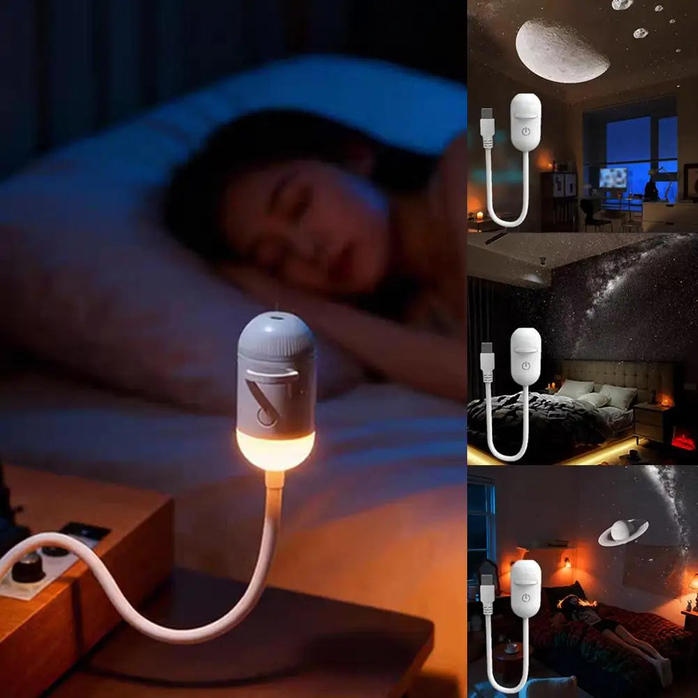 USB galaxy Projector Night Light 2-in-1 Mini Galaxy 360° Rotate LED Starry Sky Ambient Lamp For Party Home Saturn Decoration