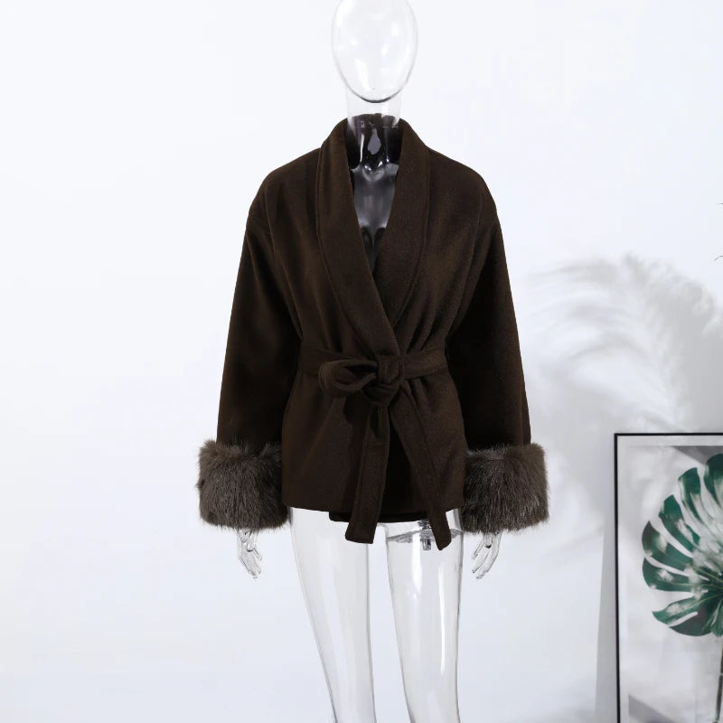 Elegant Solid Long Overcoat Women Turn-down Collar Lace Up Full Sleeve Classic Warm Coat 2025 New Lady Autumn Winter Casual Wear