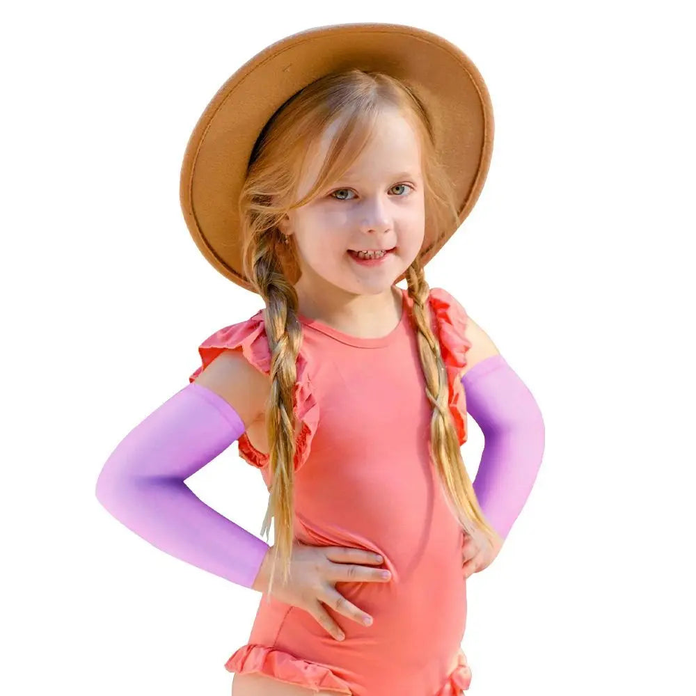 1 Pair Kids Sports Cooling Arm Sleeves Cover Sun UV Protection For 5-12 Years Girls Boys Elastic Ice Cuff Cycling Arm Warmer