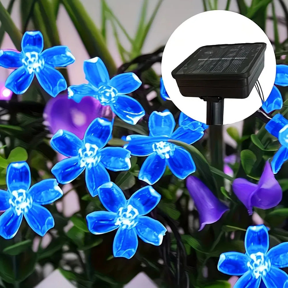 Solar Cherry Blossom Outdoor String Lights, Floral LED Fairy Lights for Yard Tree, Balcony, Backyard Landscape Festival Decor