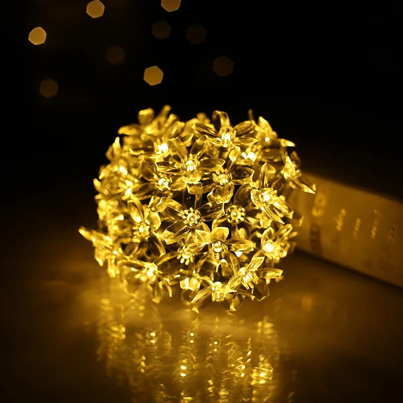 5/7/12M Solar Flower Fairy Light Strings Outdoor Illumination for Yard, Wedding Party and Household Festival Decoration