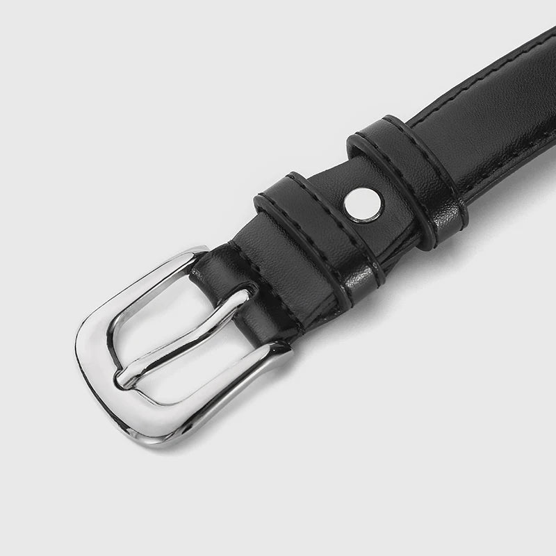 Women’s Slim Faux Leather Belt with Classic Buckle