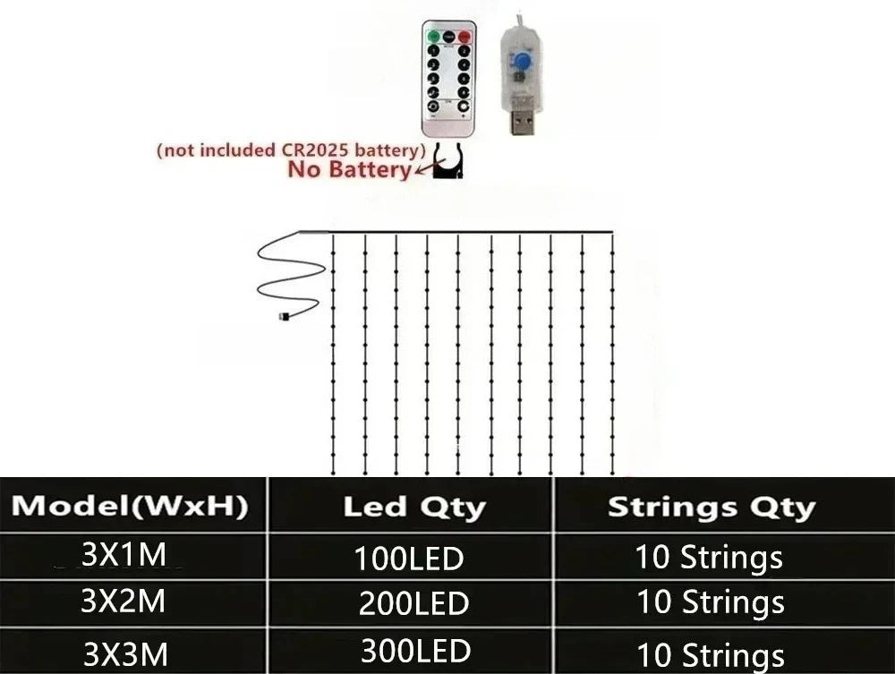 USB LED Curtain Lights with Remote – 3 Sizes