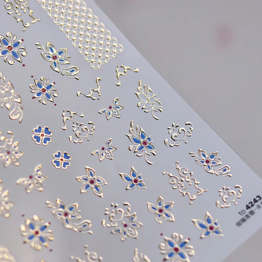 5D Luxury Nail Art Stickers – Gold Gemstone & Courtly Pattern Manicure Decals