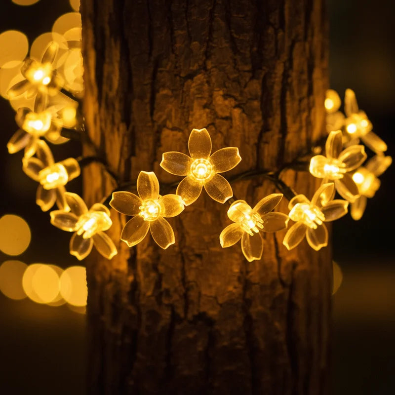 20/50/100Leds Solar String Lights Cherry Flower Fairy Lamp Waterproof Outdoor Garden Party Tree Decoration