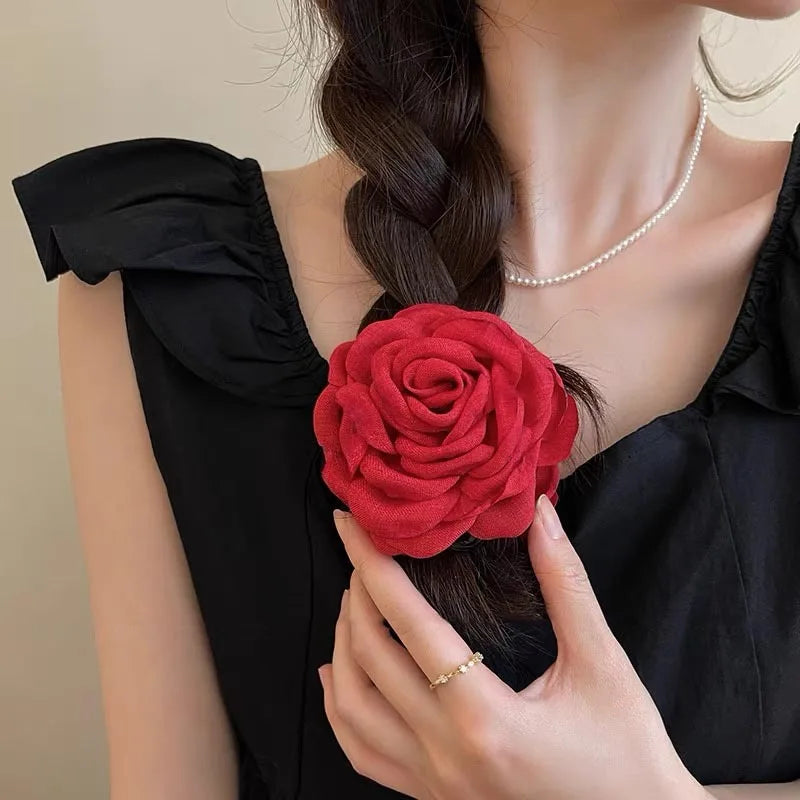 French Fabric Rose Hair Claw Clips – Floral Barrette for Women & Girls, All Seasons