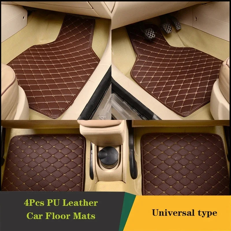 Diamond-Stitched Faux Leather Car Floor Mats – 4-Piece Set