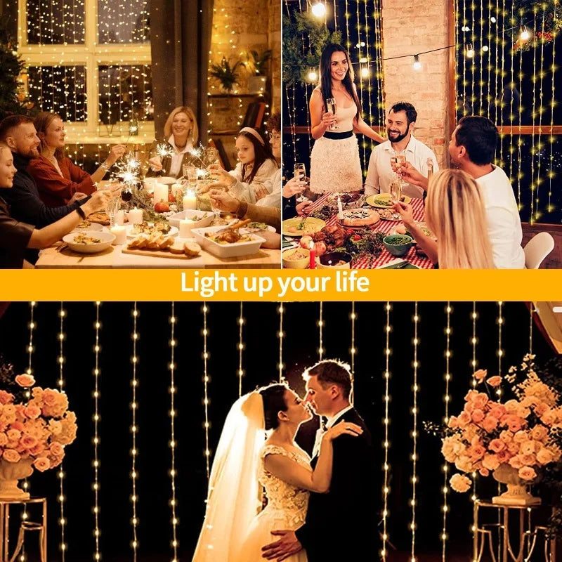 Solar Curtain String Lights 3x3M 300LED Fairy Holiday Decorations Christmas Birthday  for Party Garden Home Wedding Decoration