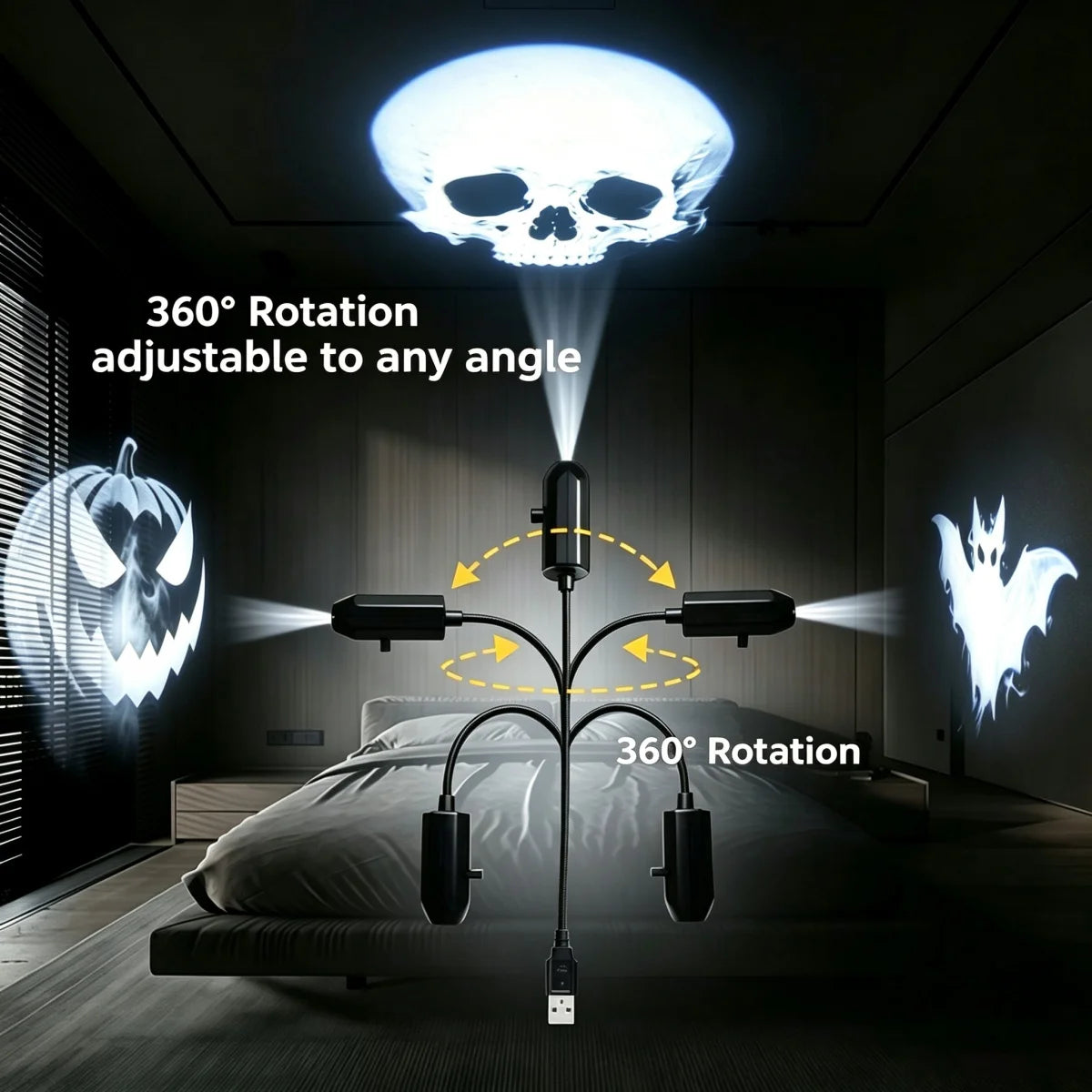 USB LED Holiday Projector Light – Halloween & Christmas Styles