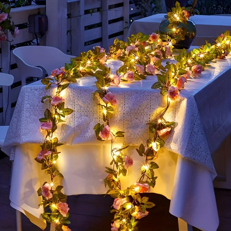 LED Rose Garland String Lights Battery Powered Fabric Flower String Light Suitable for Home Decoration Seasonal Parties