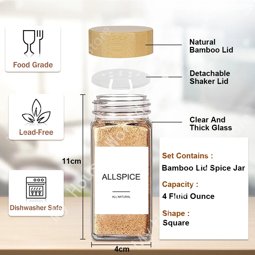 Glass Spice Jar Set with Bamboo Lids – 4 fl oz