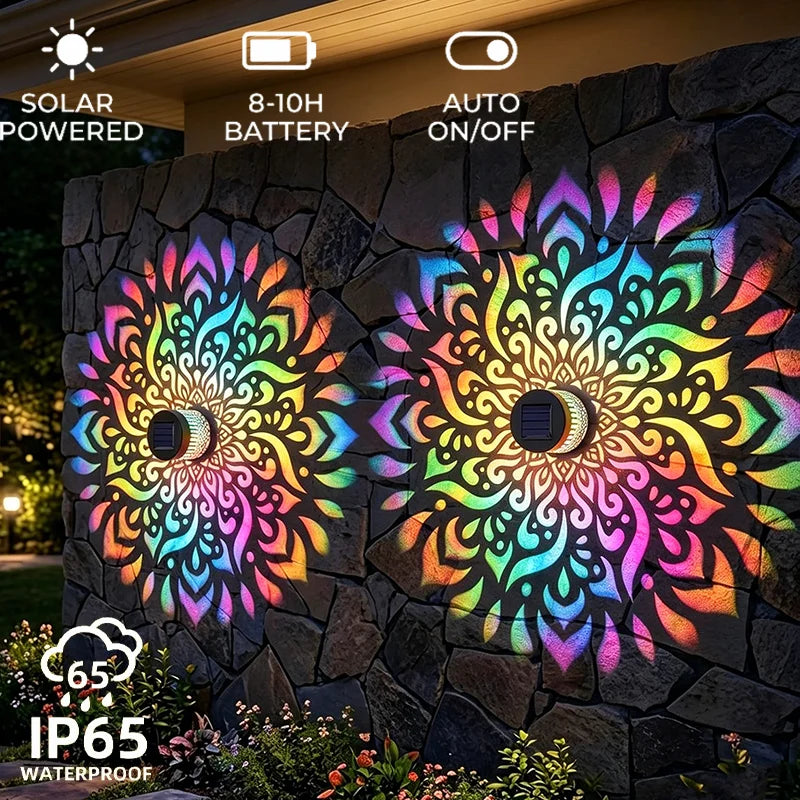 Solar Mandala Sonnenblumen Projektor Wandleuchte Außen Garten Dekoration Landschaftslicht für Terrasse Garten Anwesen Veranda Hof