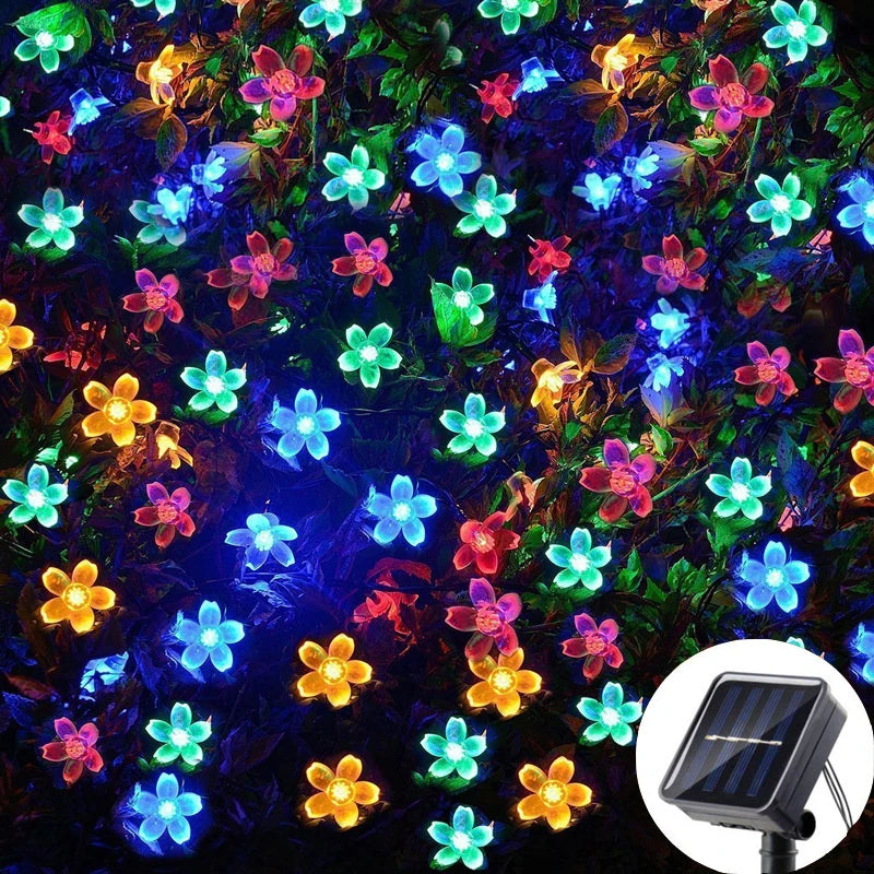 5/7/12M Solar Flower Fairy Light Strings Outdoor Illumination for Yard, Wedding Party and Household Festival Decoration