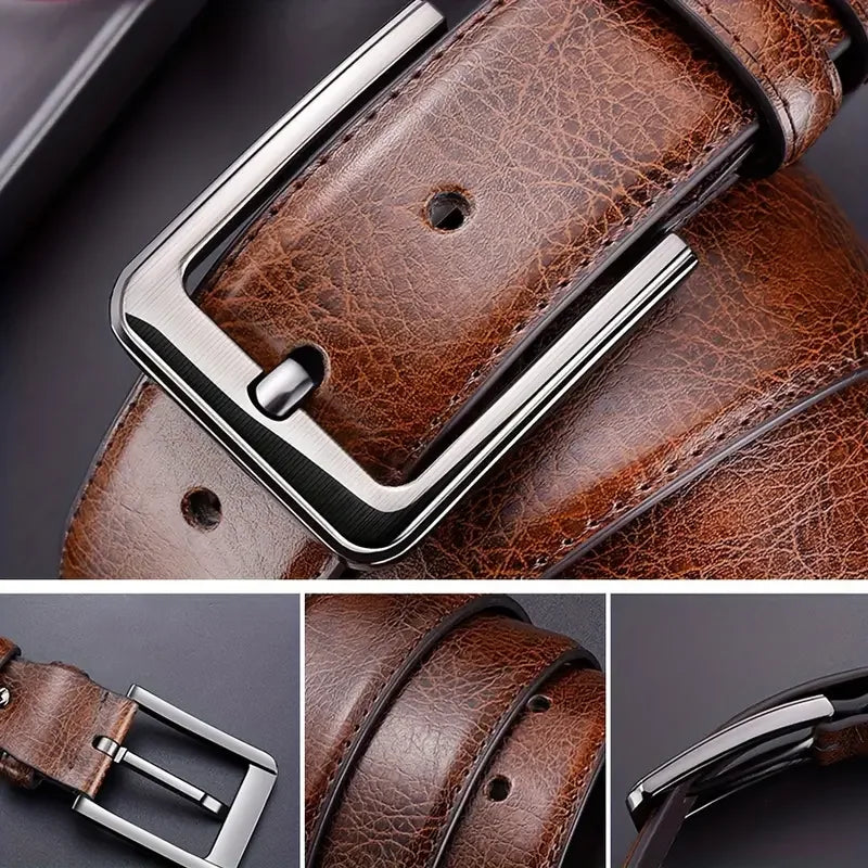 Men’s Textured Casual Belt with Metal Buckle
