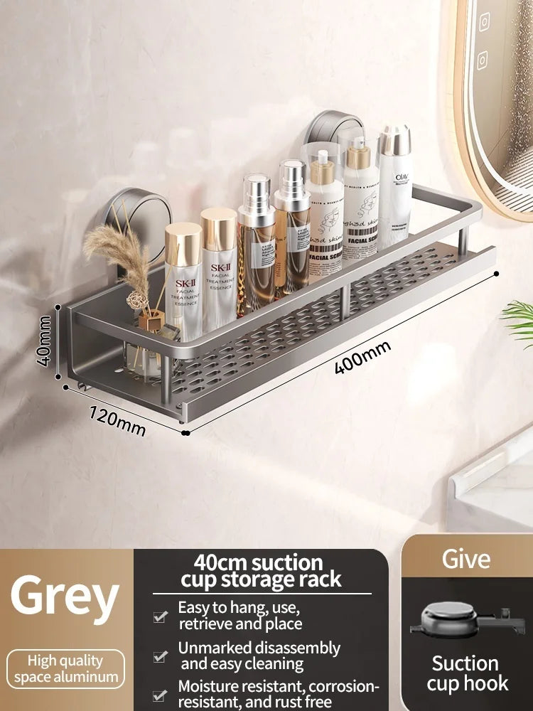 Suction-Cup Bathroom Shelf – Gray