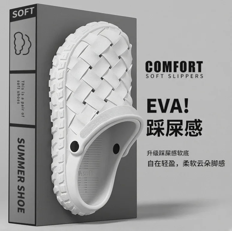 Men EVA Clogs Summer Woven Design Lightweight Soft Sole Non Slip Garden Shoes Breathable Slip On Casual Outdoor Beach Sandals