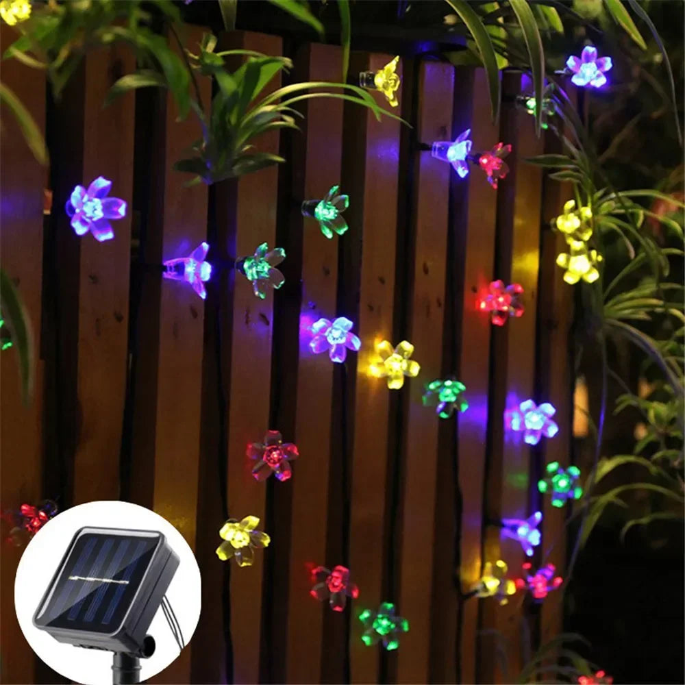 Solar Lichterkette Sakura-Girlande Pfirsichblüten Kirsche LED-Lampe für Hochzeitsfeier Garten Weihnachten Outdoor Deko 5/7/12M