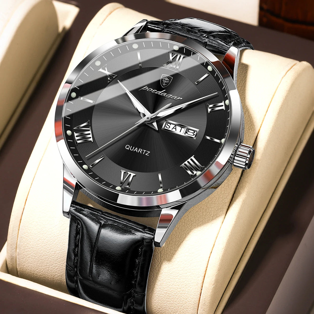 POEDAGAR 978-D Men’s Day-Date Dress Watch