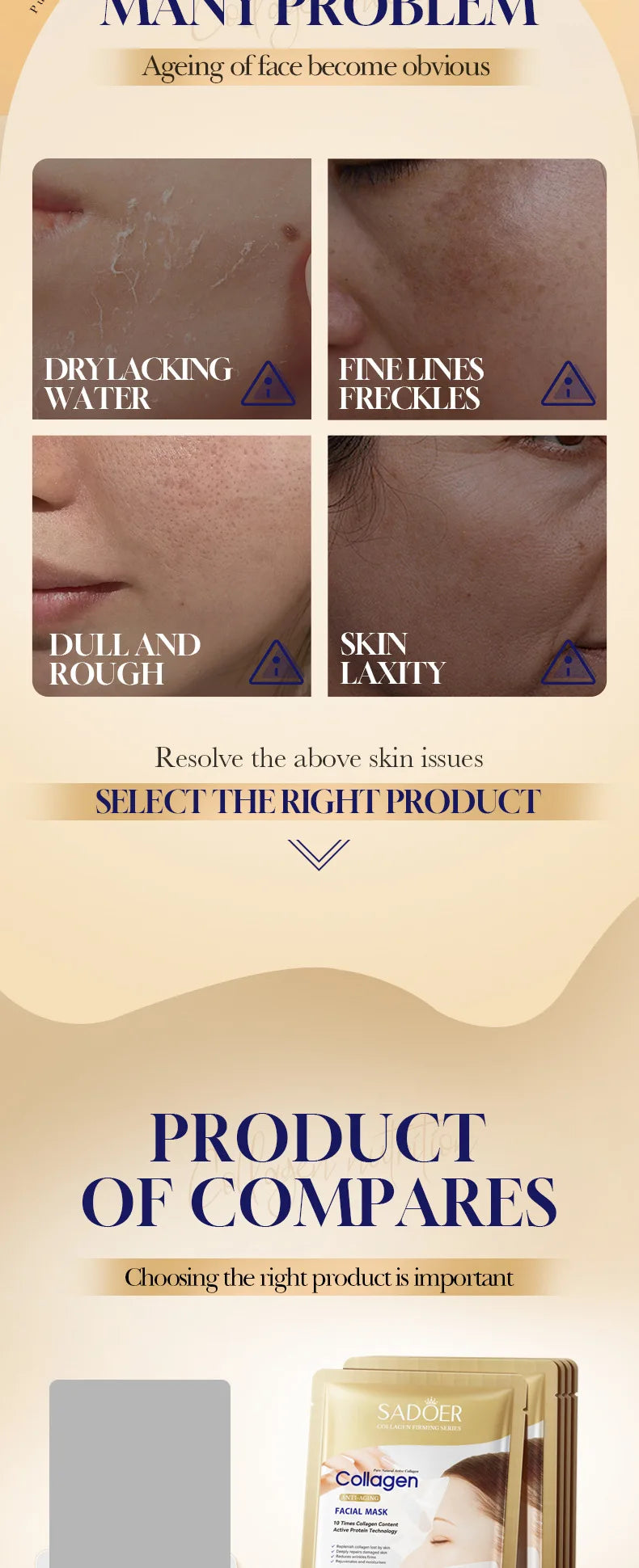 Korean Collagen Anti Wrinkle Facial Mask Fade Fine Lines Anti Aging Firm Skin Moisturizing Brightening Skincare Mask