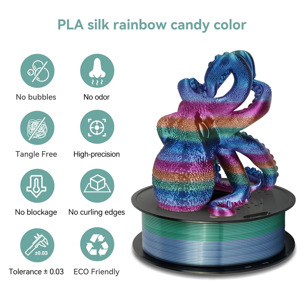 KINGROON Rainbow Silk PLA Filament – 1.75 mm, 2.2 lb (1 kg)