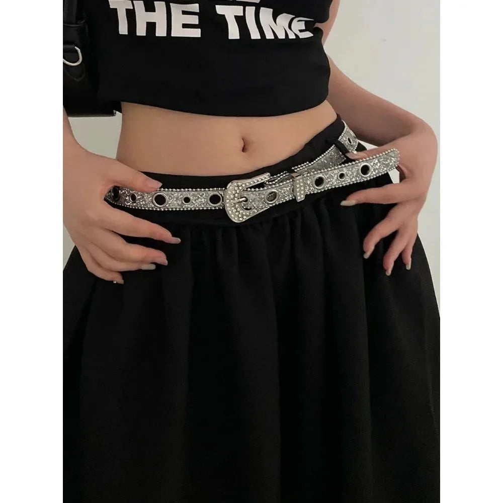 Women’s Rhinestone Western-Style Faux Leather Belt