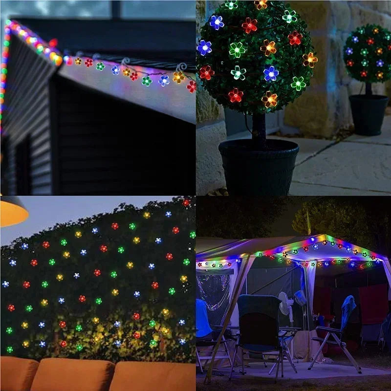 5/7/12M Solar Flower Fairy Light Strings Outdoor Illumination for Yard, Wedding Party and Household Festival Decoration