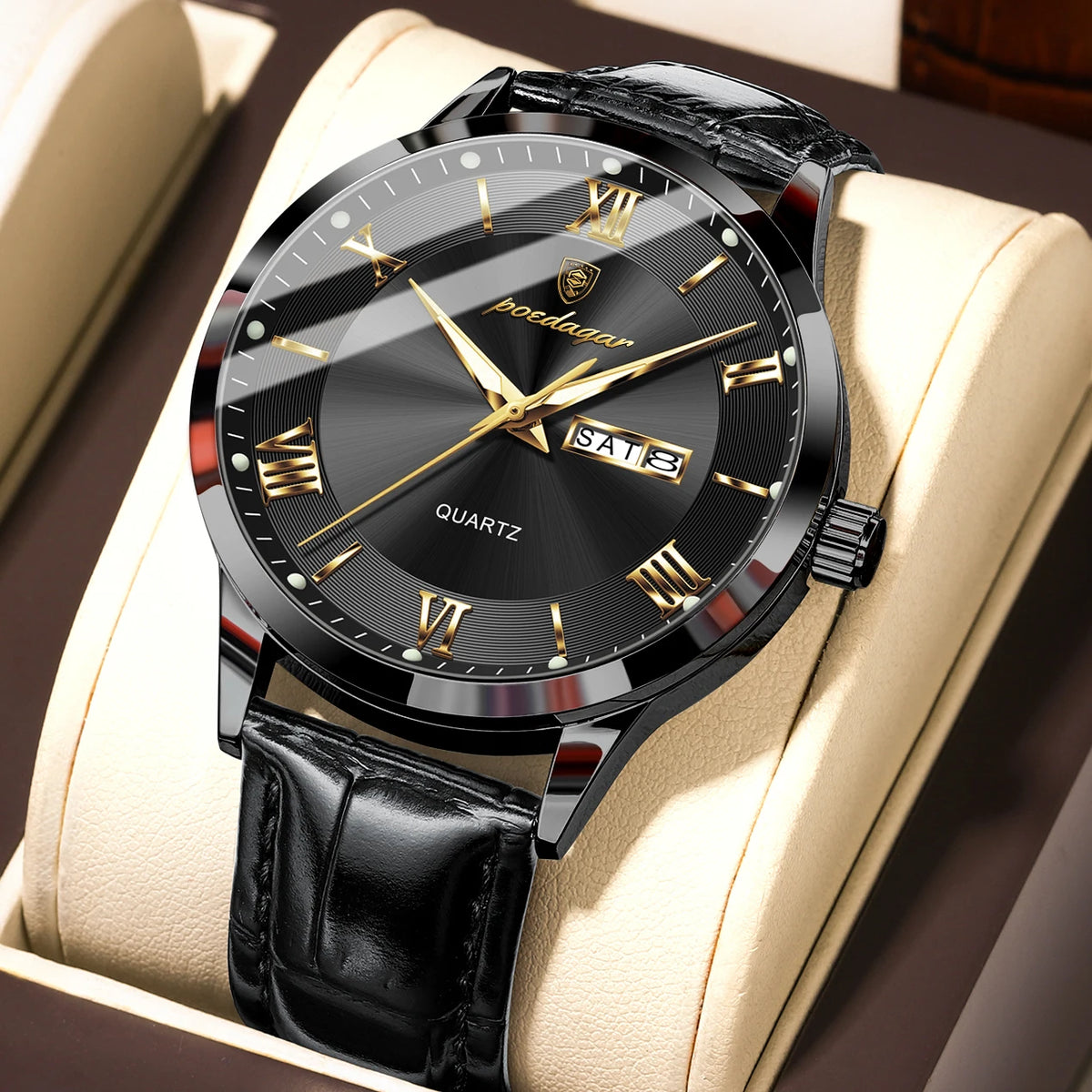 POEDAGAR 978-D Men’s Day-Date Dress Watch