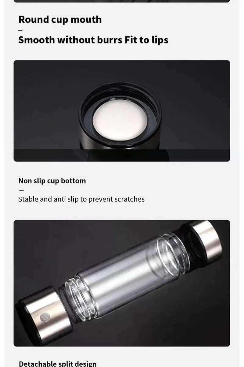Rechargeable Glass Hydrogen Water Bottle – 14.2 fl oz (420 mL)