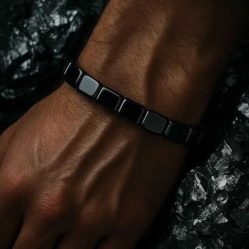 Men's Black Beaded Stretch Bracelet