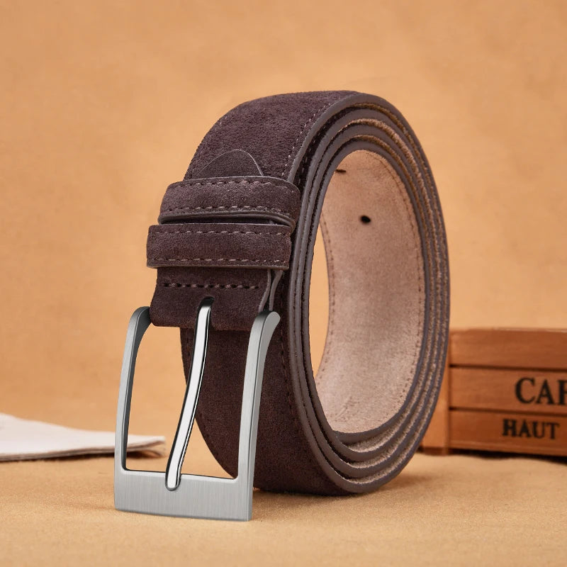 Suede-Look Casual Belt with Classic Pin Buckle