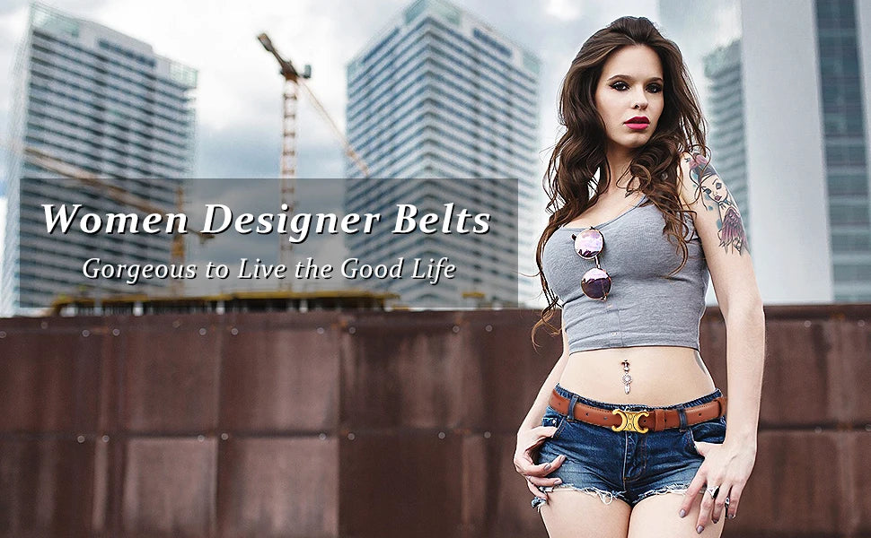 Women’s Belt with Gold-Tone Geometric Buckle