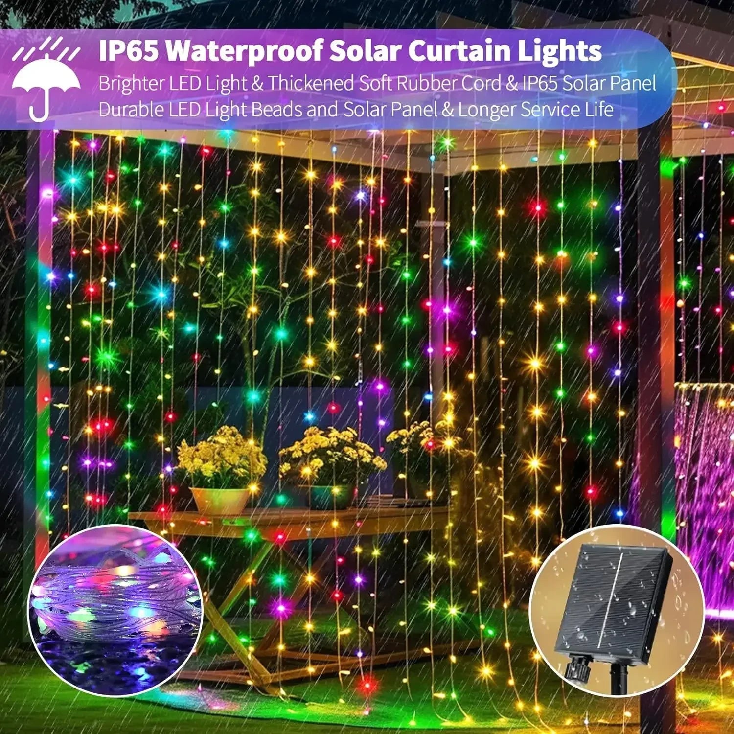Solar Curtain String Lights 3x3M 300LED Fairy Holiday Decorations Christmas Birthday  for Party Garden Home Wedding Decoration