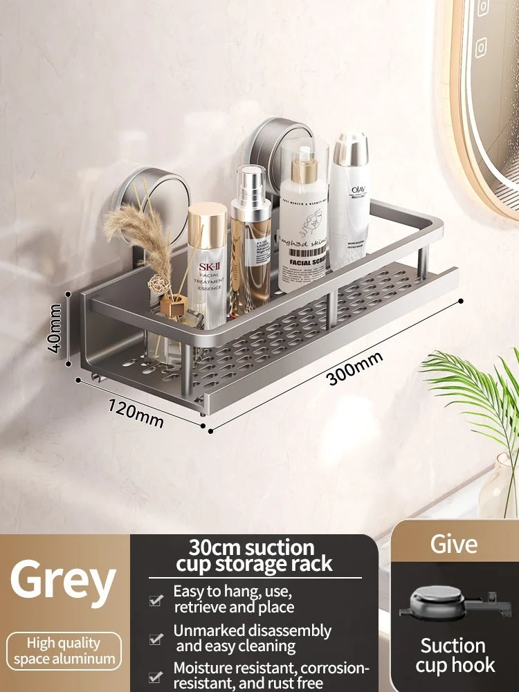 Suction-Cup Bathroom Shelf – Gray