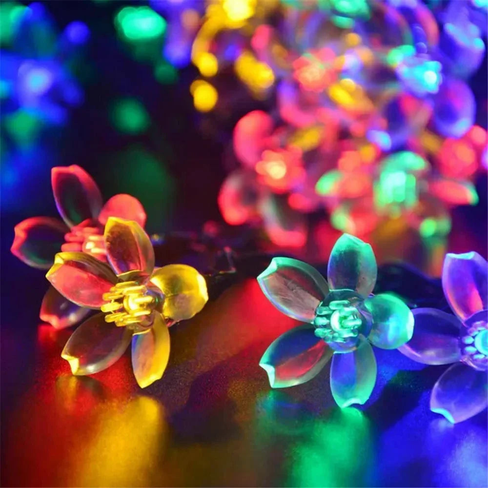 Solar Lichterkette Sakura-Girlande Pfirsichblüten Kirsche LED-Lampe für Hochzeitsfeier Garten Weihnachten Outdoor Deko 5/7/12M