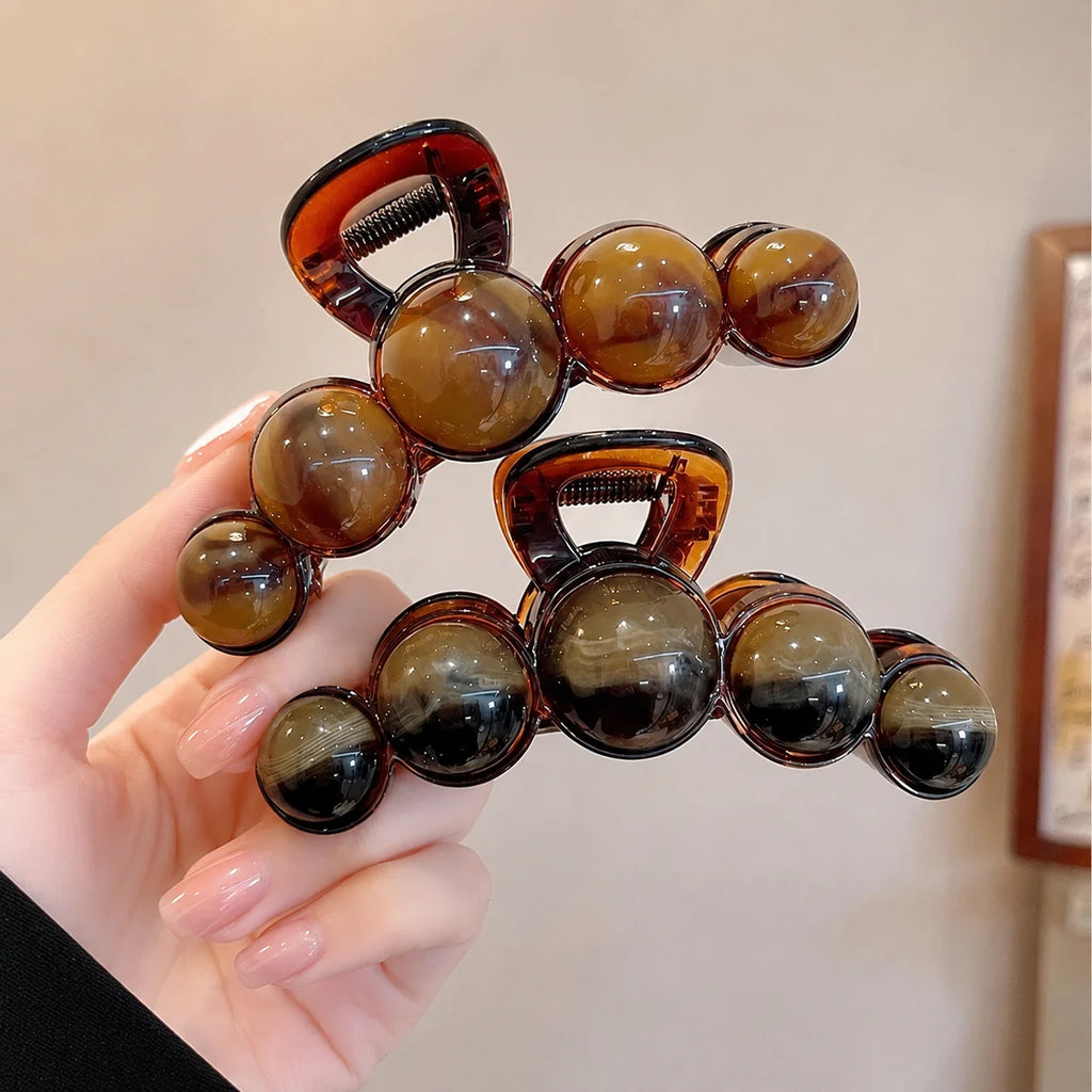 Vintage Beaded Hair Claw Clip – 11cm Large Acrylic French Claw, Gradient Bubble Ball Design for Women