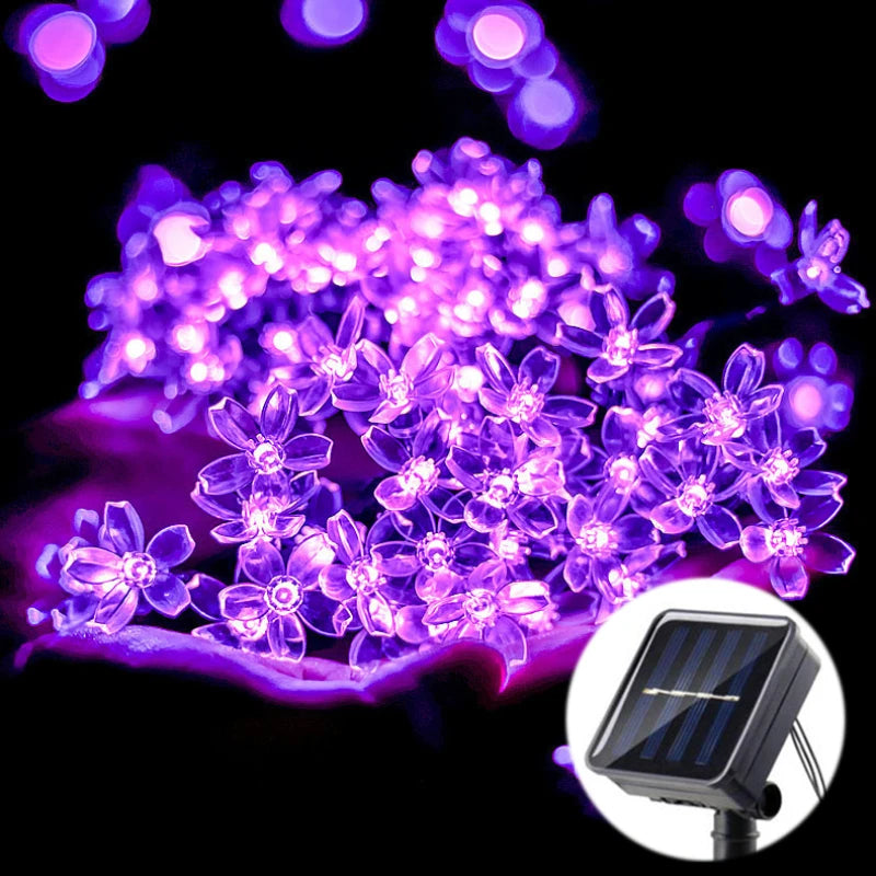 5/7/12M Solar Flower Fairy Light Strings Outdoor Illumination for Yard, Wedding Party and Household Festival Decoration