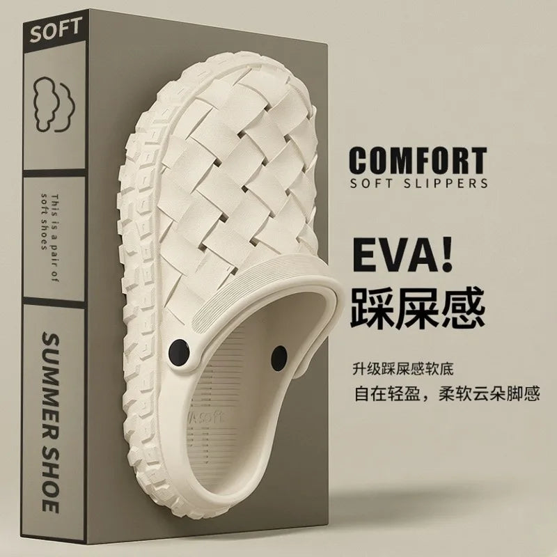 Men EVA Clogs Summer Woven Design Lightweight Soft Sole Non Slip Garden Shoes Breathable Slip On Casual Outdoor Beach Sandals
