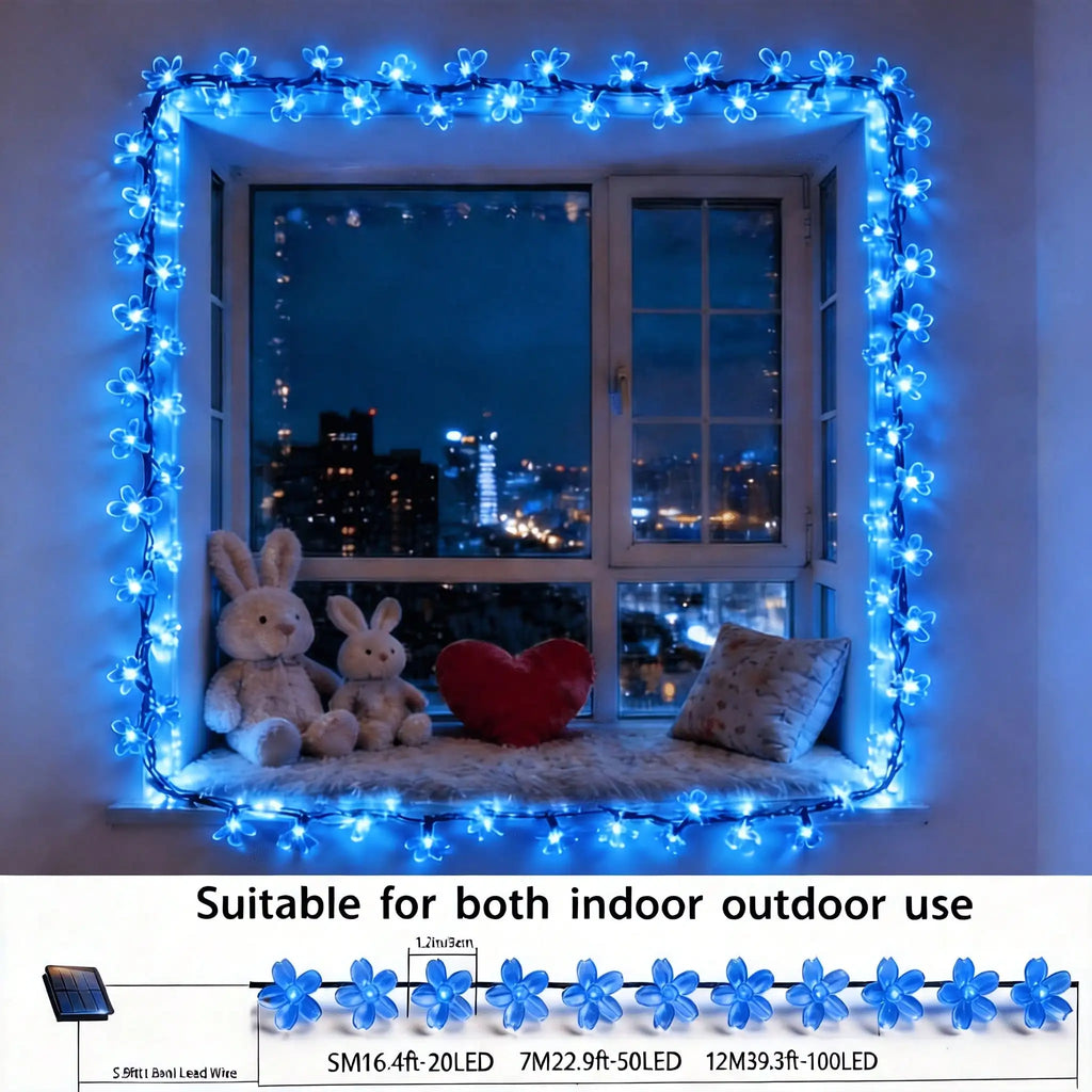 12m/7m/5m Solar-Powered Cherry Blossom Outdoor Decorative String Lights, Suitable for Use with Garden Furniture.