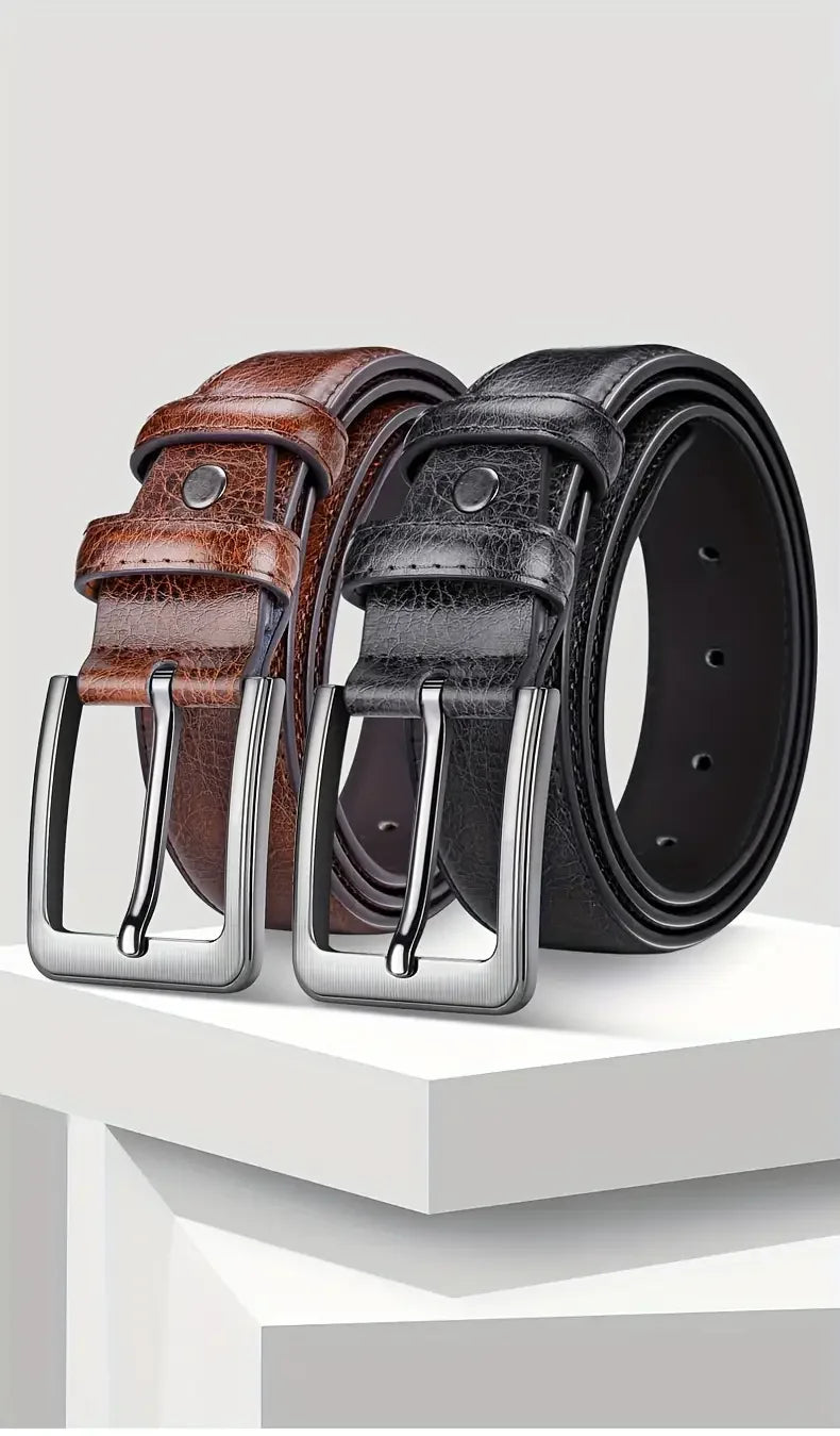Men’s Textured Casual Belt with Metal Buckle