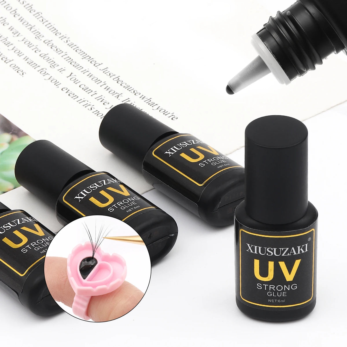 XIUSUZAKI Lash Extension Adhesive – Black, Clear & UV Options, 6 mL