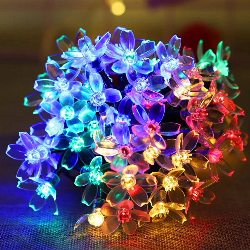 5/7/12M Solar Flower Fairy Light Strings Outdoor Illumination for Yard, Wedding Party and Household Festival Decoration