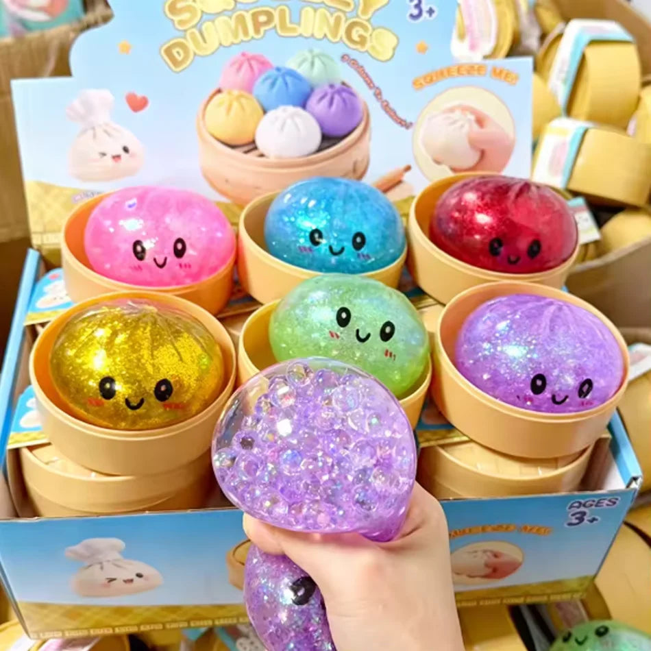 Dumpling Pressure Dumpling Squishies Cute Colorful Bun Toy Slow Rising Stress Relief Fidget Toy for Kids Adults Anti-Anxiety Gif